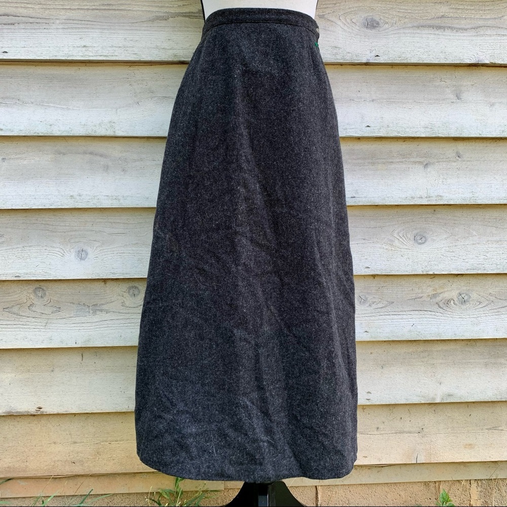 Vintage 80s Gray 100% Wool High Waisted A Line Ankle Length Modest Midi Skirt